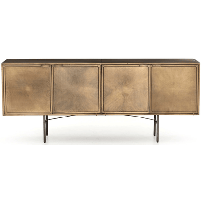 Sunburst Antique Metal Brass Designer Handmade Sideboard Buffet Table with Four Door Buffet & Sideboard - Bone Inlay Furnitures