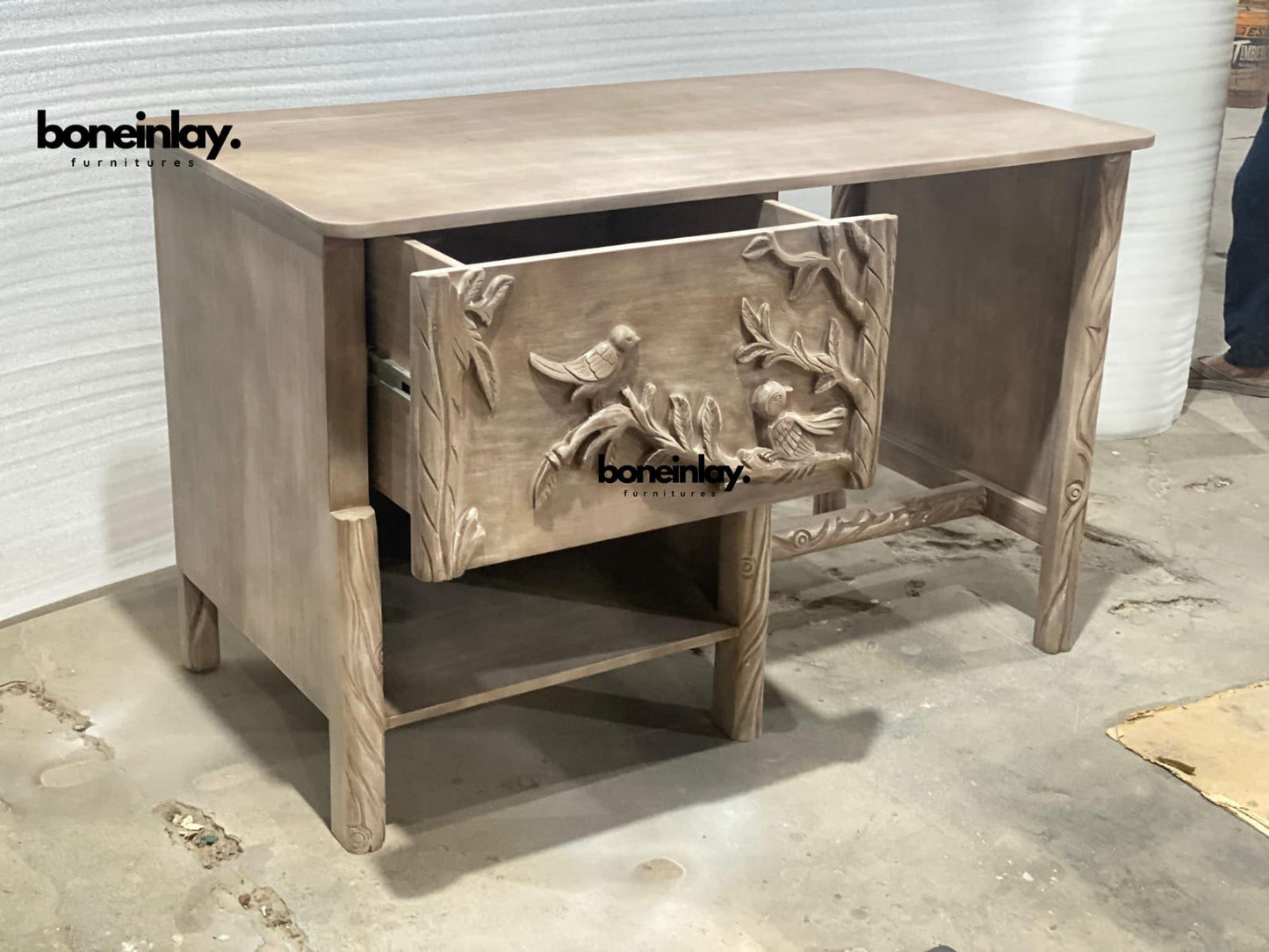 Hand carved wooden desk with Bird design