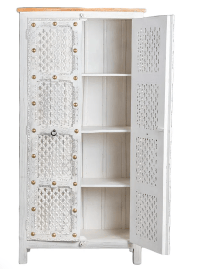 White Color Two Door Hand Carved Antique Armoire Armoire - Bone Inlay Furnitures