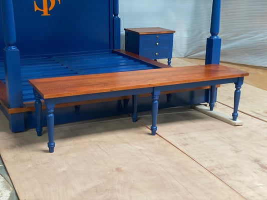 Wooden Hand Carved Bench in Blue Color bench - Bone Inlay Furnitures