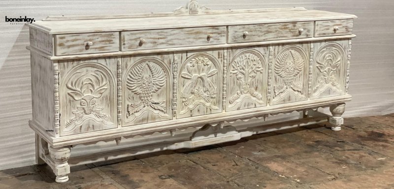 Wooden Menagerie Buffet Sideboard Table with Intricate Animal Carvings Buffet & Sideboard - Bone Inlay Furnitures