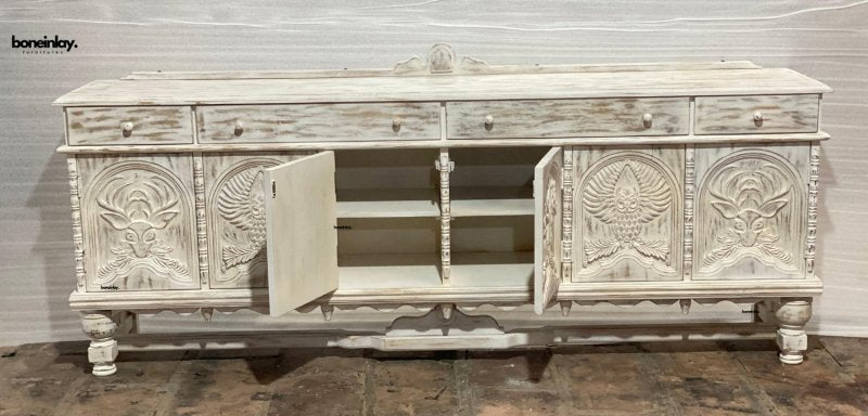 Wooden Menagerie Buffet Sideboard Table with Intricate Animal Carvings Buffet & Sideboard - Bone Inlay Furnitures