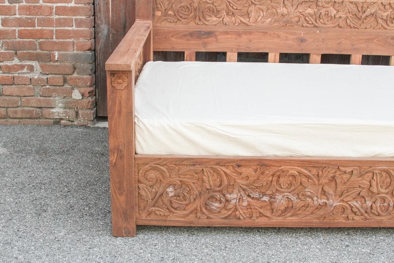 Antique Natural Floral Hand Carved Wooden Daybed | Handmade furniture in solid wood daybed | Free Door Delivery in 6 Weeks - Bone Inlay Furnitures