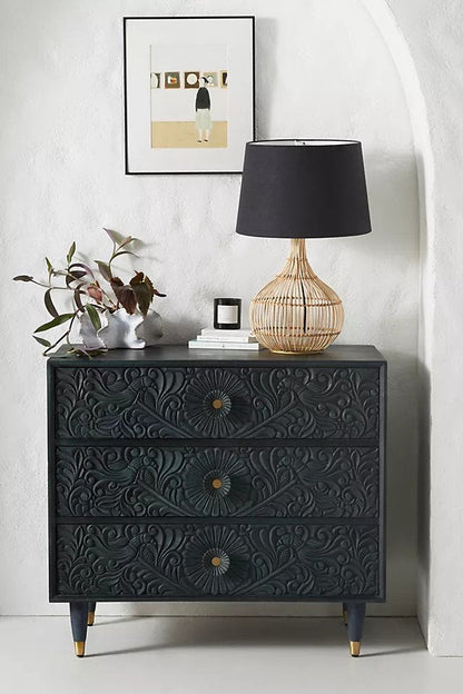 Handmade Carved Gulliver Three-Drawer Dresser | Modern wooden Dresser Drawer Dresser - Bone Inlay Furnitures