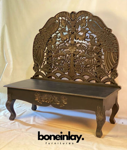 Handmade Handcarved Custom Black Peacock Woodland Daybed Beds & Bed Frames - Bone Inlay Furnitures